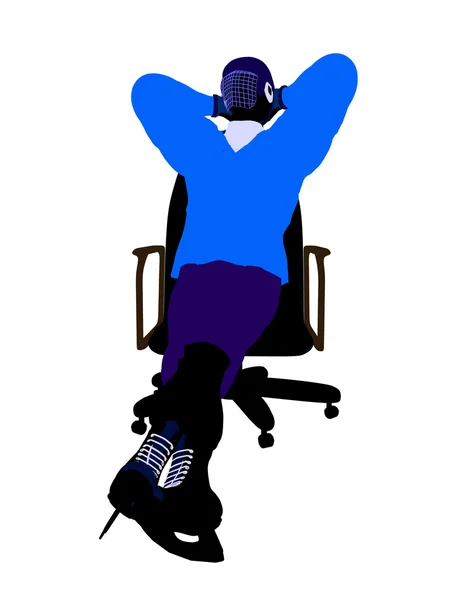 Чоловічий хокеїст сидить на стільці Illustrati — стокове фото