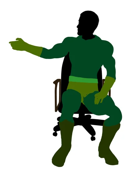 Männlicher Superheld sitzt auf einem Stuhl Illustration — Stockfoto