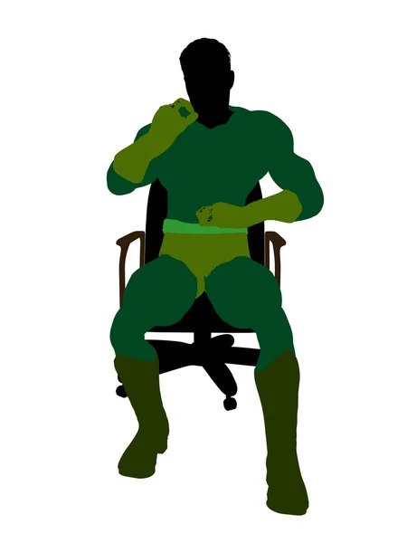 椅子のイラスト上に座っている男性のスーパー ヒーロー — ストック写真