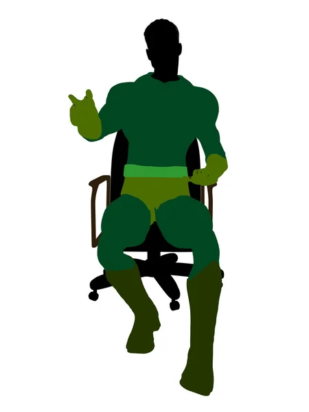 Чоловік супер герой сидить на стільці ілюстрації — стокове фото