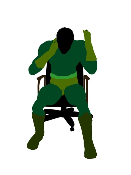 Мужчина супергерой сидит на стуле иллюстрации — стоковое фото