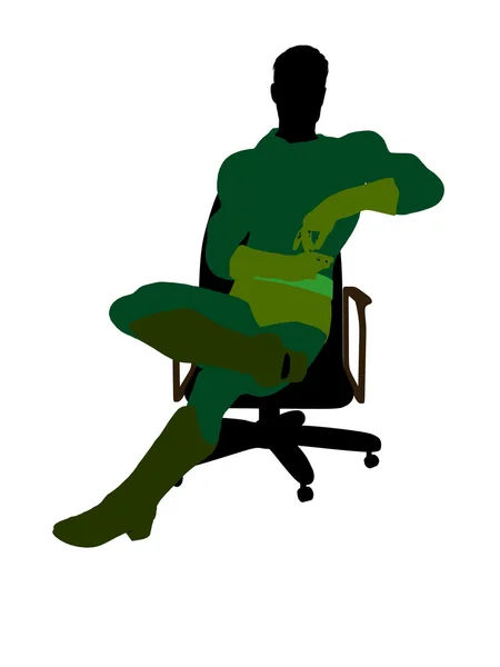 Мужчина супергерой сидит на стуле иллюстрации — стоковое фото