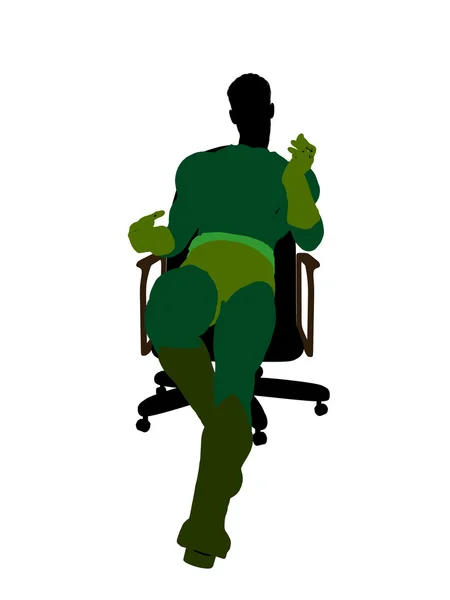 坐在椅子上图上的男性超级英雄 — 图库照片