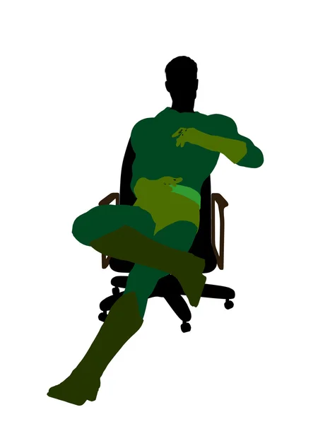 Bir sandalye örnek üzerinde oturan erkek süper kahraman — Stok fotoğraf
