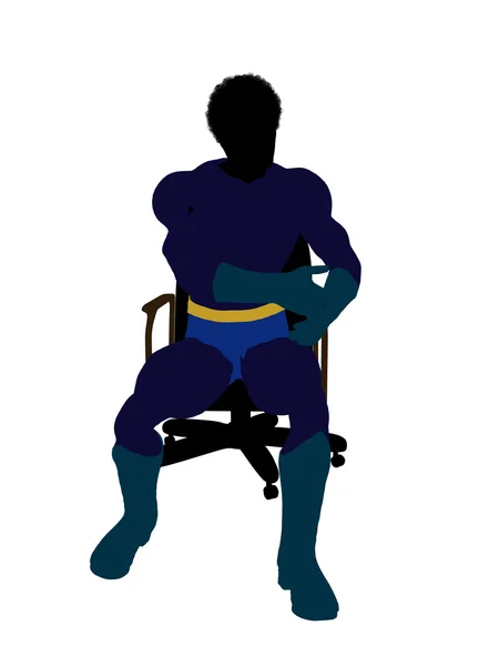 Afro-Americano Hombre Super Héroe Sentado En Un Ch —  Fotos de Stock