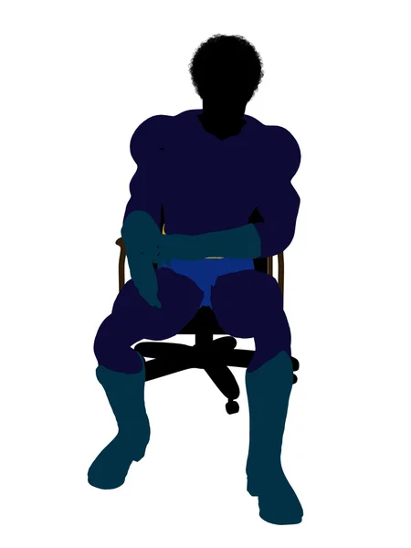 アフリカ系アメリカ人男性スーパー ヒーロー、ch の上に座って — ストック写真
