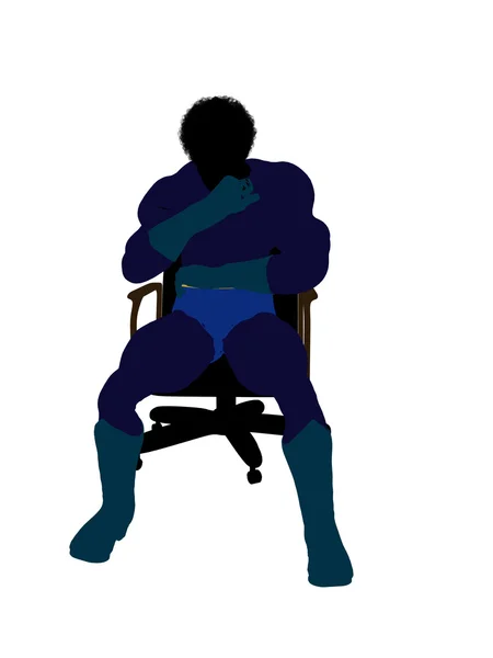 アフリカ系アメリカ人男性スーパー ヒーロー、ch の上に座って — ストック写真