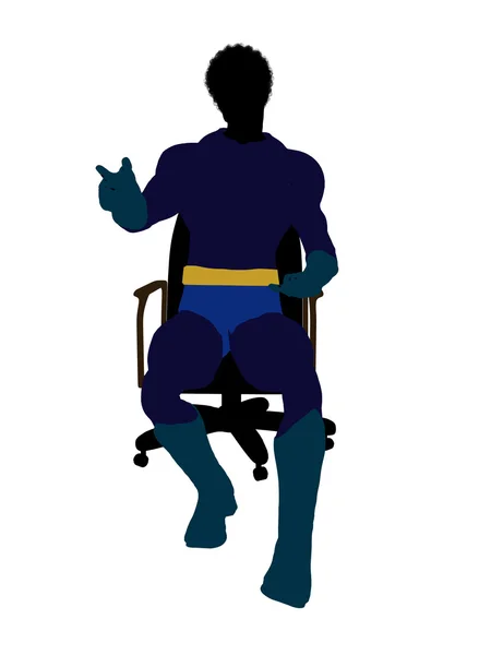 Afryki amerykański bohatera super mężczyzna siedzi na ch — Zdjęcie stockowe