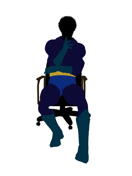 Afro-Americano Hombre Super Héroe Sentado En Un Ch — Foto de Stock