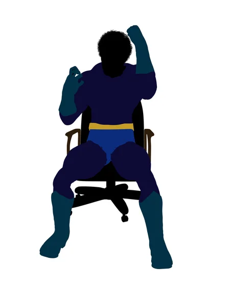 Afro-Americano Hombre Super Héroe Sentado En Un Ch — Foto de Stock