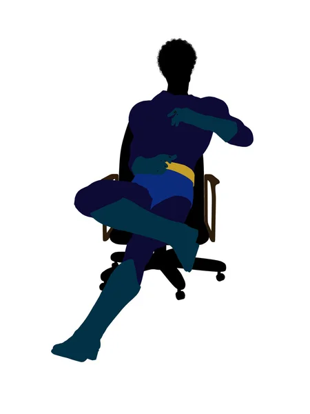Africano Americano Masculino Super Herói Sentado Em Um Ch — Fotografia de Stock