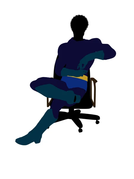 Afryki amerykański bohatera super mężczyzna siedzi na ch — Zdjęcie stockowe