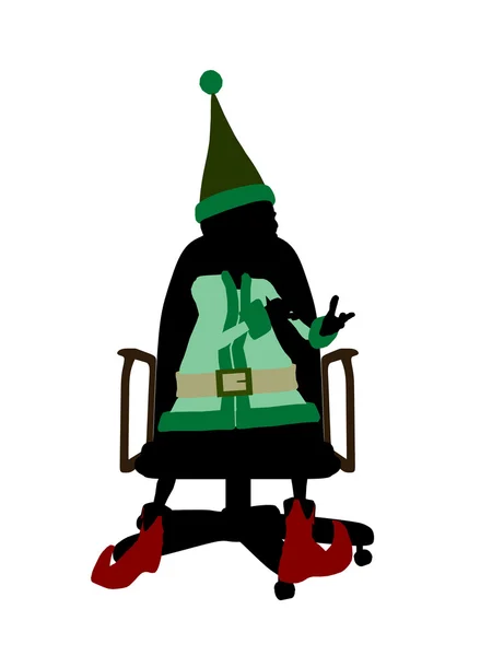 Christmas elf sitter i en stol silhuett filterrengöring — Stockfoto