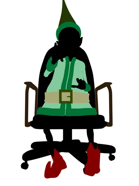 Christmas Elf Sitting In A Chair Silhouette Illu — Stock Photo, Image