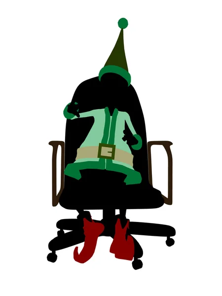 Elf Świętego Mikołaja siedząc w fotelu sylwetka pokazanego — Zdjęcie stockowe