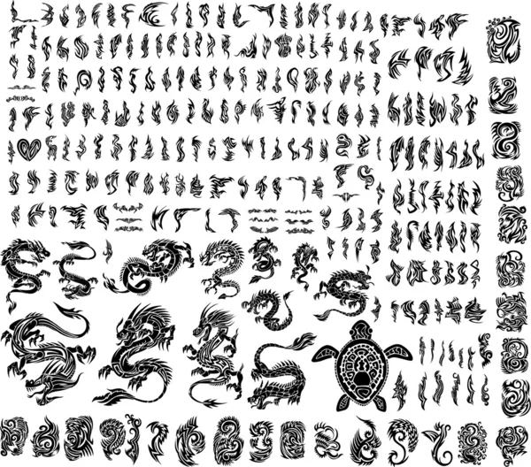 Conjunto de vetores tribais de tatuagem dragões icônicos Ilustrações De Stock Royalty-Free