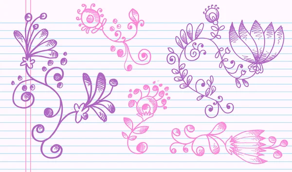 Groovy Doodle Sketch Flower Set — Stock Vector