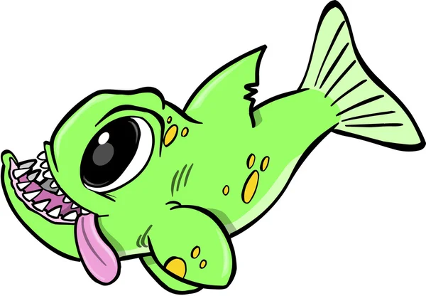 Big Green Monster Fish Vector Illustrati — Stock Vector