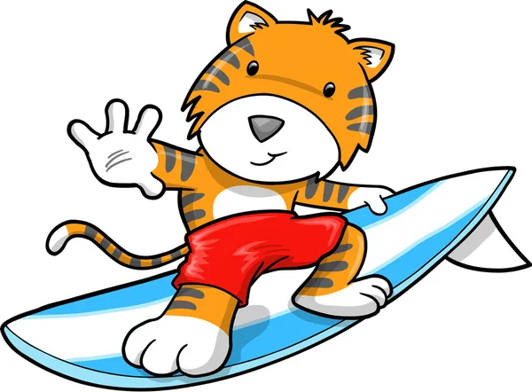 Söt safari surfing tiger vektor — Stock vektor