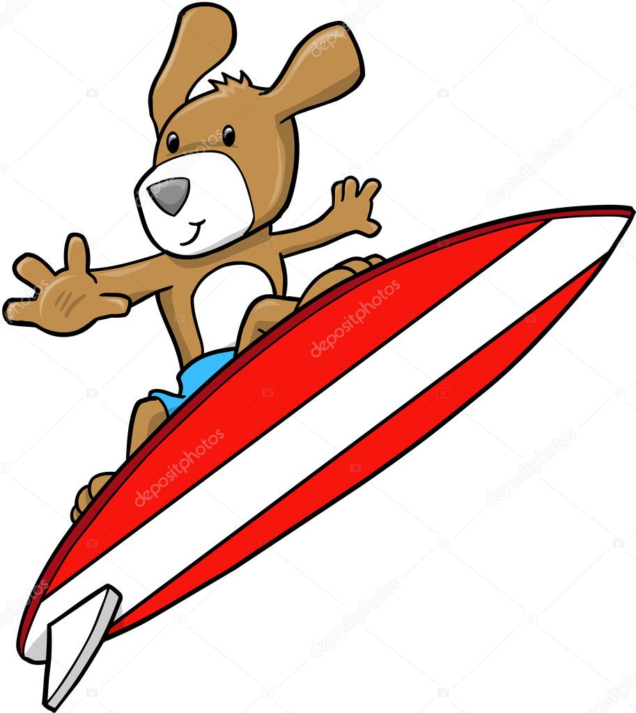 Cute Puppy Dog Surfing Vector