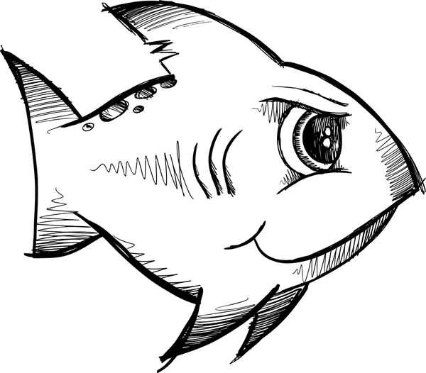 Doodle Sketchy tubarão Vector Ilustração — Vetor de Stock