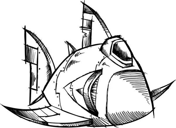 Doodle εικονογράφηση φορέας πλοίο σχηματικό καρχαρία — Διανυσματικό Αρχείο