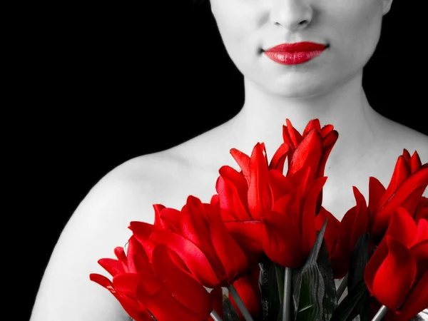 stock image Woman with tulips