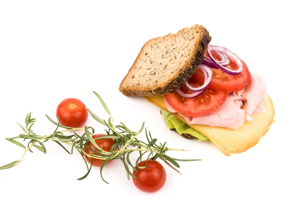 Homemade sandwich with cherry tomatoes and fresh rosemary — Stock Photo, Image
