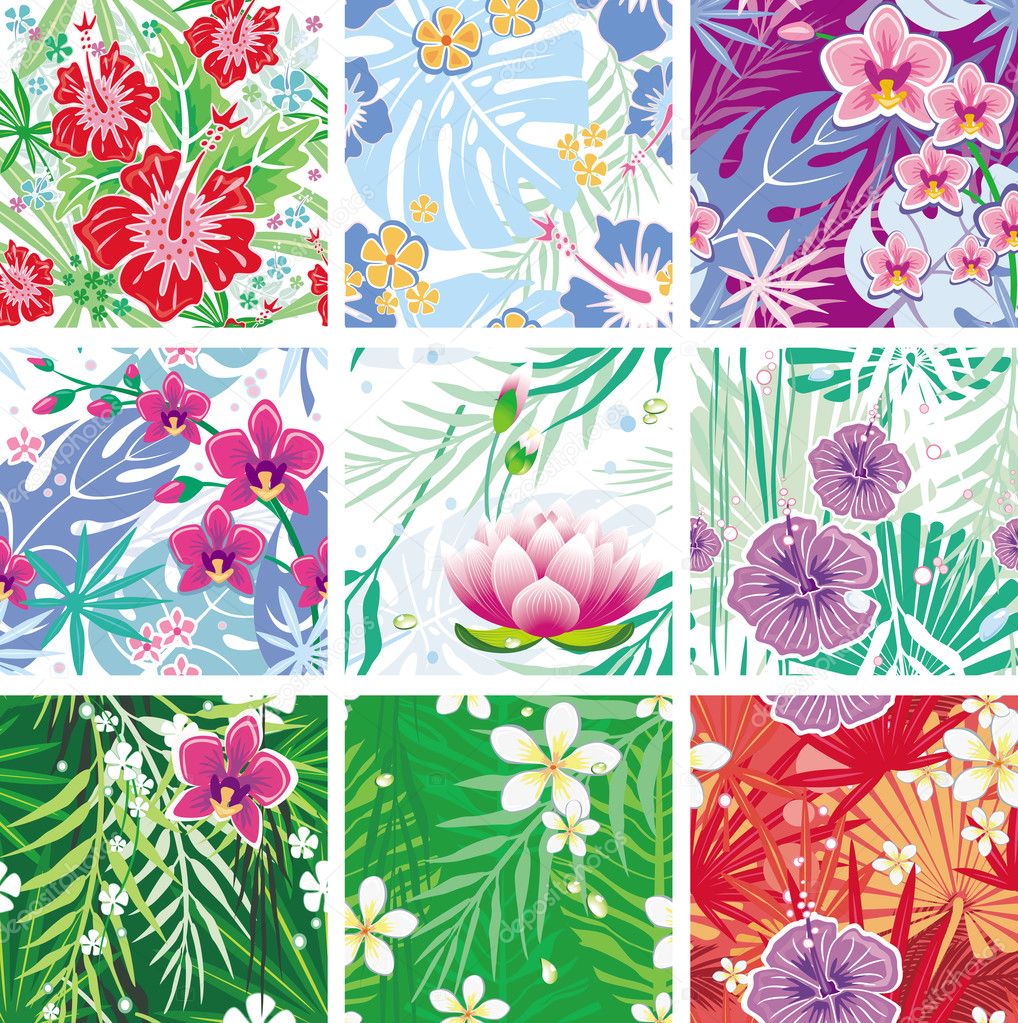 Set of seamless floral pattern