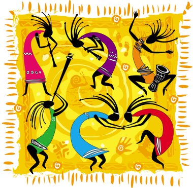 Dancing figures on an orange background clipart