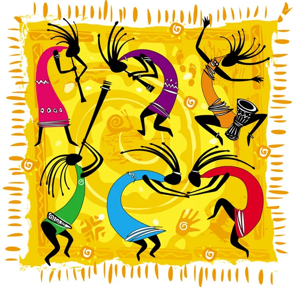 Figure danzanti su sfondo arancione — Vettoriale Stock