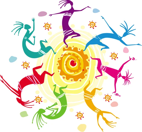 Figuras coloridas dançando em um círculo — Vetor de Stock