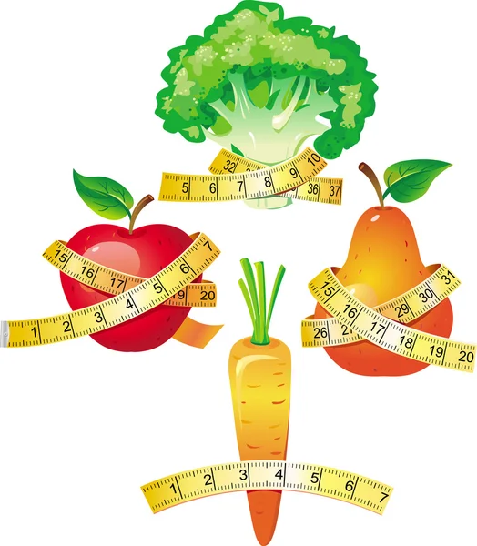 Légumes avec ruban à mesurer — Image vectorielle