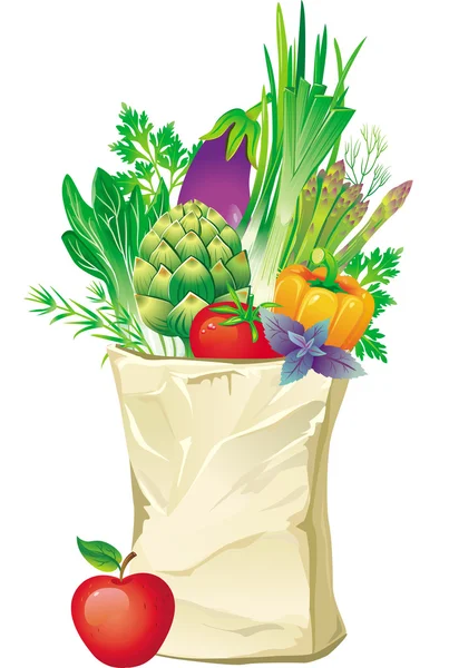 Shopping väska full med grönsaker — Stock vektor
