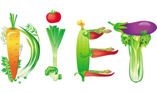 Palabra dieta hecha de verduras frescas — Archivo Imágenes Vectoriales