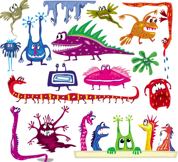 Un conjunto de monstruos de dibujos animados de colores — Vector de stock