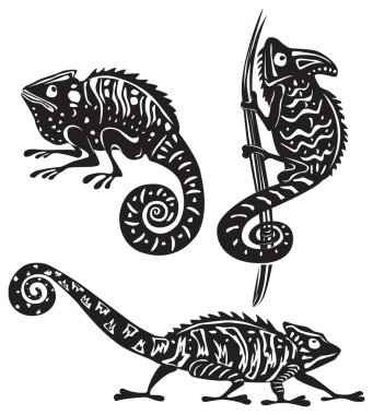 Black and white chameleon clipart