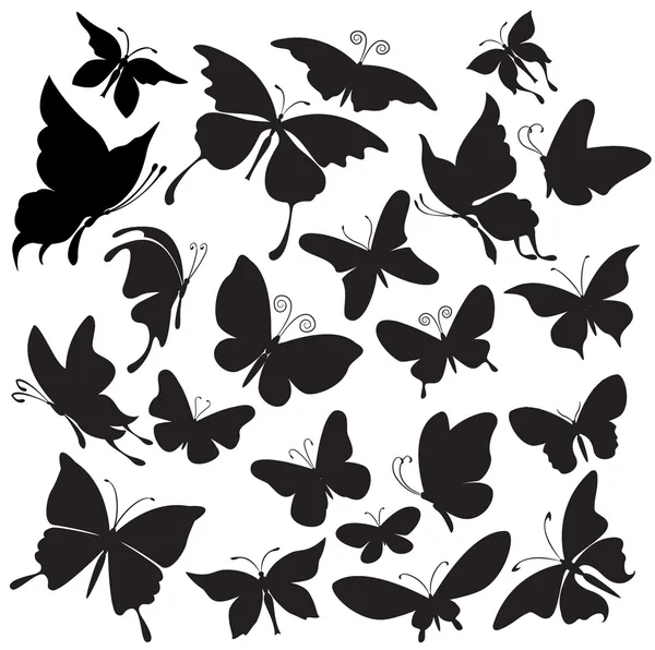 Conjunto de siluetas de mariposas — Vector de stock