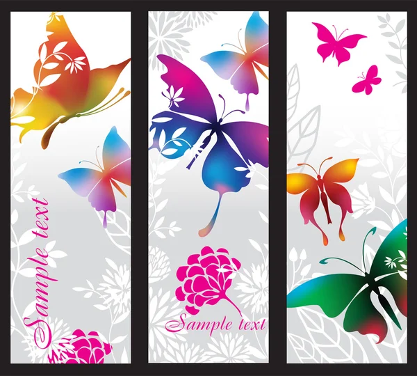 Bandiere verticali con farfalle colorate — Vettoriale Stock