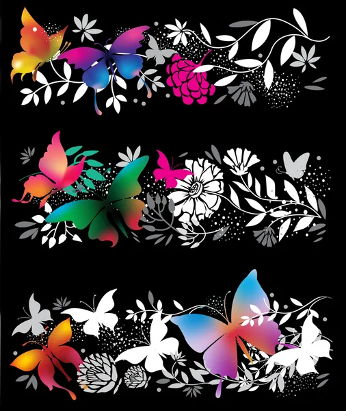 Banner mit Schmetterlingen und Blumen — Stockvektor