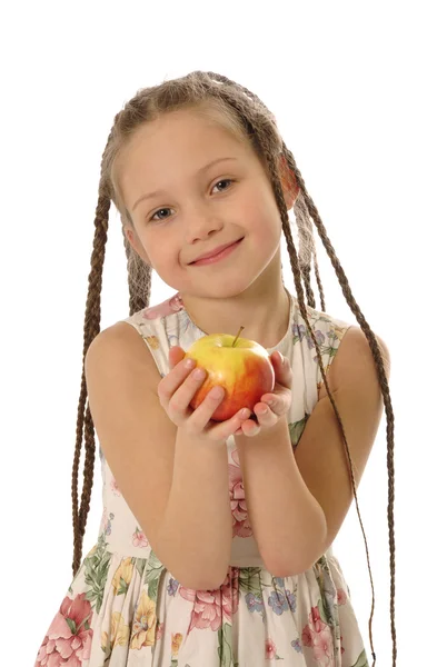 持有一个苹果的小女孩 — 图库照片