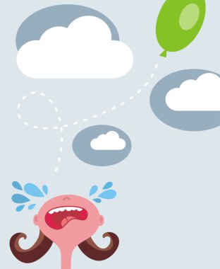 Crying girl, flying balloon. clipart