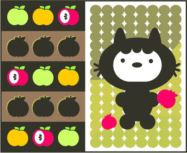 Kawaii cat with apples pattern. — Stock Vector