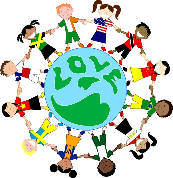 孩子们国旗衬衫爱地球 — 图库矢量图片