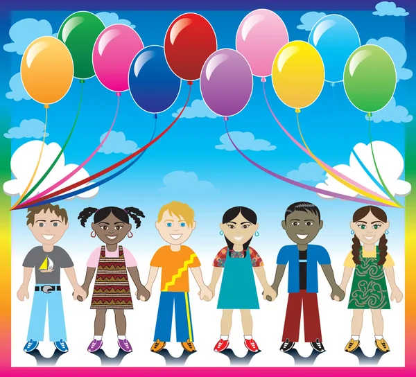 Çocuklar ile balon arka plan — Stok Vektör