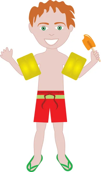 Red Hair Boy Swimsuit — Stock Vector