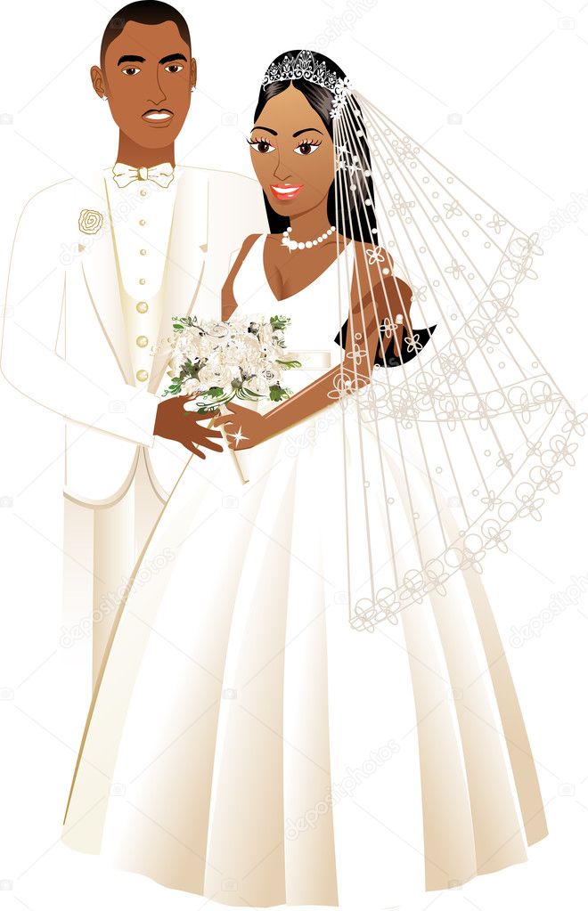 african american bride and groom clipart cartoon