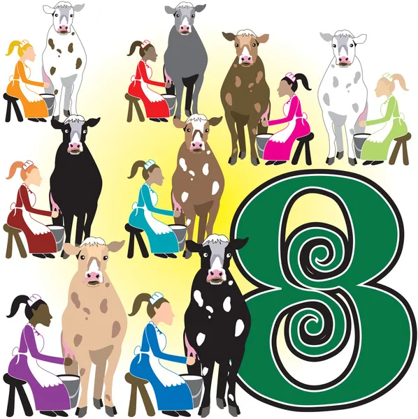 8 Ladies Milking — Stock Vector