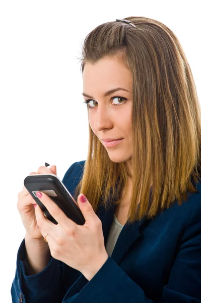 Affärskvinna som arbetar på en mobil — Stockfoto