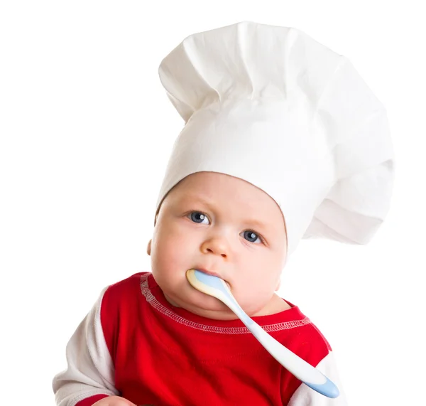 婴儿在厨师服装 图库图片